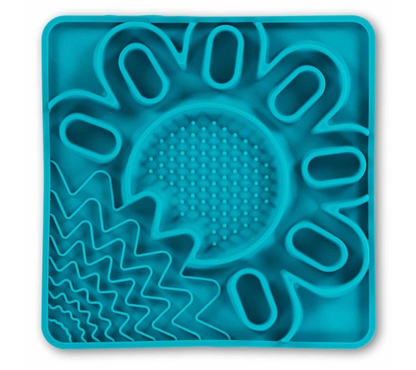 Blue - Messy Mutts Framed Spill Resistant Silicone Interactive Multi-Surface Lick Mat  - 10" x 10"