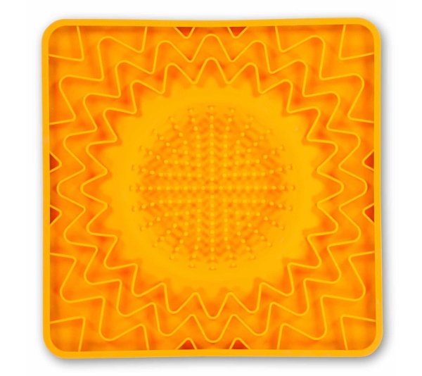 Orange - Messy Mutts Framed Spill Resistant Silicone Interactive Lick Bowl Mat  - 10" x 10"