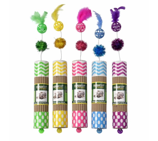 Multipet Cardboard Roller Cat Toy Assorted Colors 17"