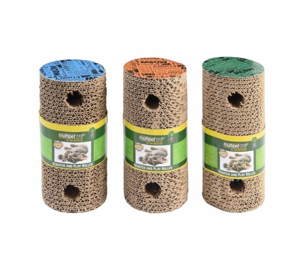 Multipet Cardboard Scratcher Roller Cat Toy Assorted Colors 7.5"
