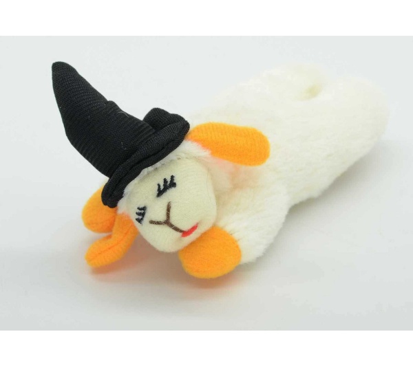 Multipet Halloween Lamb Chop w/ Black Witch Hat Cat Toy 4"