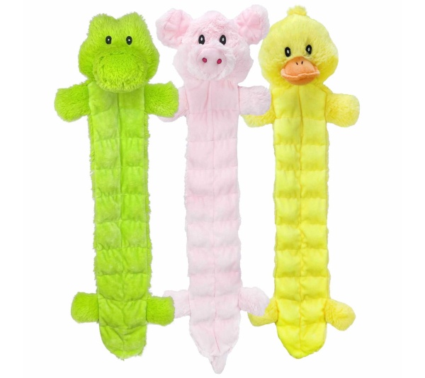 Multipet Long Squeaker Mat Plush Dog Toy  Assorted Animals 24"
