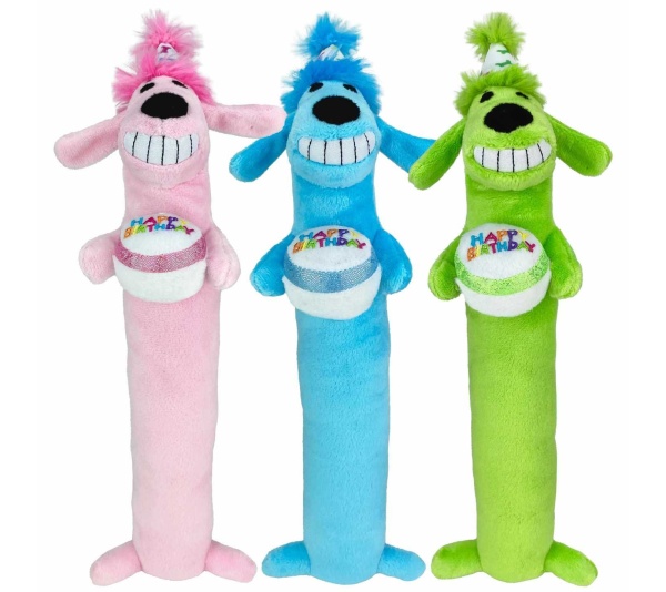 Multipet Loofa Dog Birthday Plush Dog Toy Assorted Colors 12"