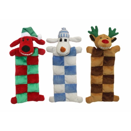 Multipet Loofa(R) Christmas Squeaker Mat Assortment (Santa, Reindeer, Snowman) 12"