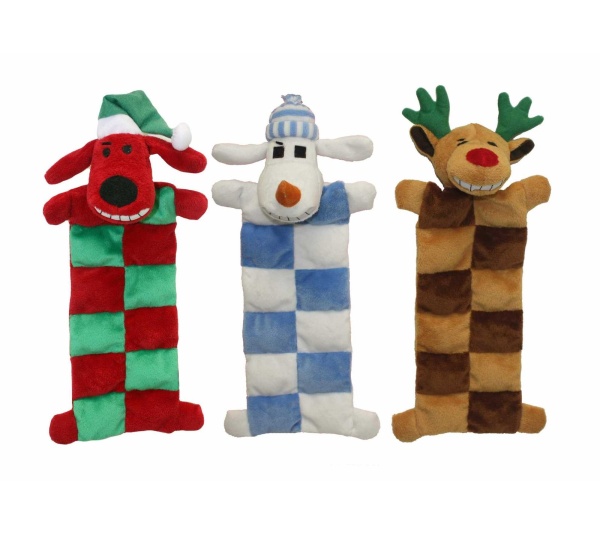Multipet Loofa(R) Christmas Squeaker Mat Assortment (Santa, Reindeer, Snowman) 12"