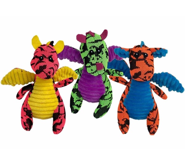 Multipet Minipet Dragon Plush Dog Toy Assorted Colors 4"