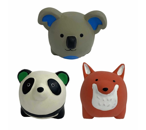 Multipet Minipet Latex Round Animals Dog Chew Toy Assorted Animals 2.5"