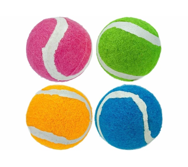 Multipet Minipet Squeaky Tennis Balls Dog Toy Assorted Colors 4pk 2.5"
