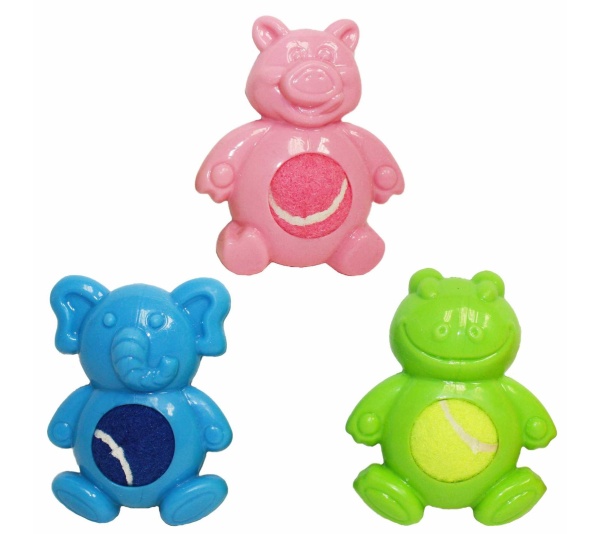 Multipet Minipet Tennis Tummies Fetch Dog Toy  Assorted Animals 4"