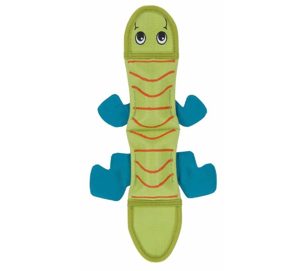 Green - Outward Hound Fire Biterz Lizard Durable Fire Hose Dog Toy  - Medium