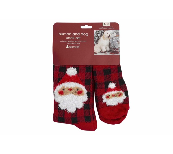 Pearhead Human and Dog Sock Set Buffalo Check Santa