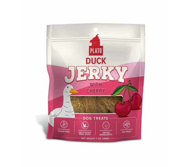 Plato Duck Jerky with Cherry Dog Treats  - 7oz