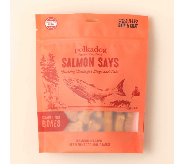 Polkadog Salmon Says Bone Shaped Crunchy Dog and Cat Treats 7oz