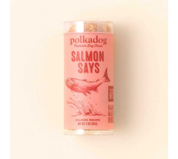 Polkadog Salmon Says Training Bits Crunchy Dog and Cat Treats  - Mini Tube 2oz