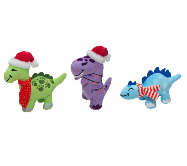 SnugArooz Christmas Dinos Plush Dog Toy 3pk