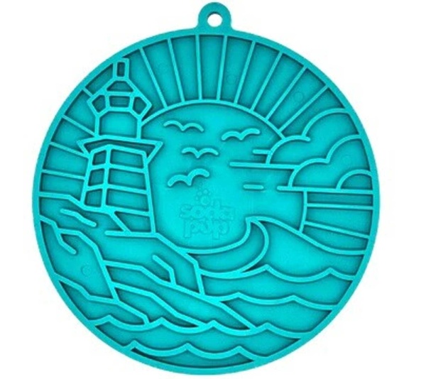 SodaPup eMat Enrichment Lick Mat Lighthouse with Suction Cups Sea Foam Blue 8"