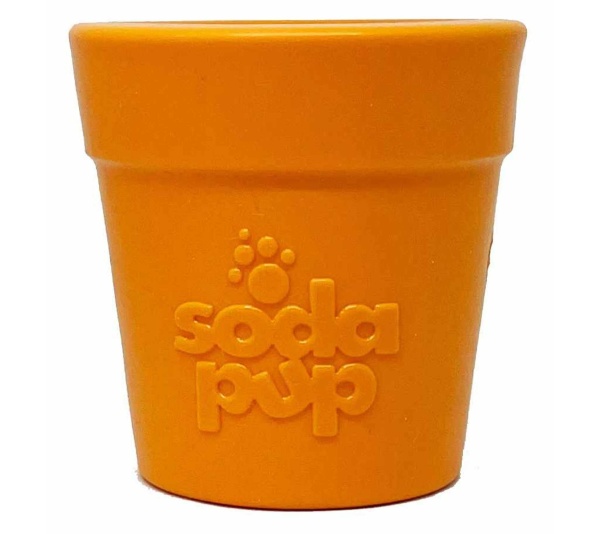 Orange - SodaPup Rubber  Flower Pot Durable Treat Dispenser Dog Toy  - 3.5"
