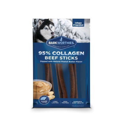 Barkworthies Collagen Beef Sticks Peanut Butter Flavor 6" 3 Pack