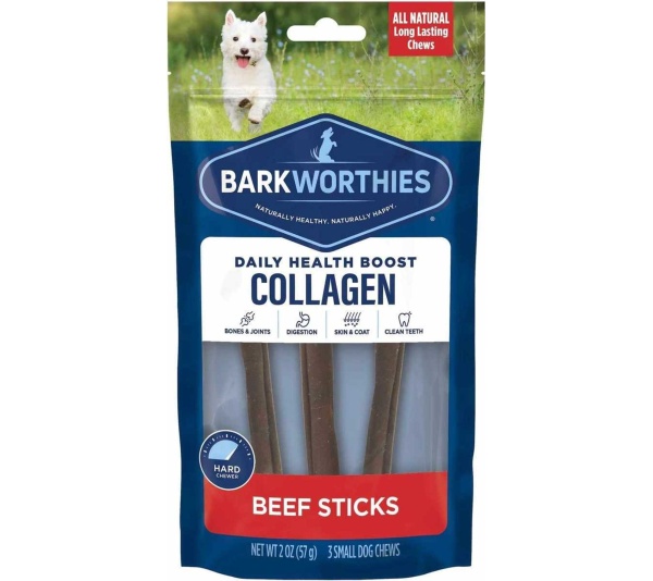 Barkworthies Collagen Beef Sticks Plain - 6" 3pk