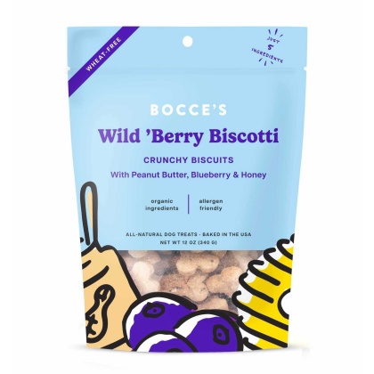Bocce's Bakery Wild 'Berry Biscotti Small Batch Biscuits Dog Treats 12oz