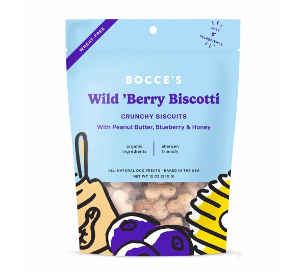 Bocce's Bakery Wild 'Berry Biscotti Small Batch Biscuits Dog Treats 12oz