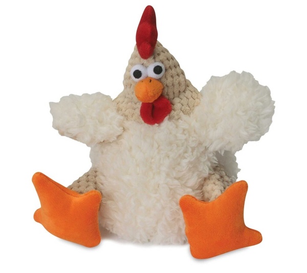goDog Checkers Fat Rooster White w/Chew Guard Plush Dog Toy  - Small