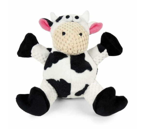 goDog Checkers Sitting Cow Plush Dog Toy Small
