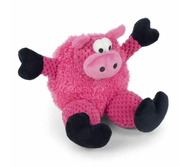 goDog Checkers Sitting Pig w/Chew Guard Plush Dog Toy Small