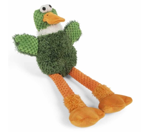 goDog Checkers Skinny Duck w/Chew Guard Plush Dog Toy Small