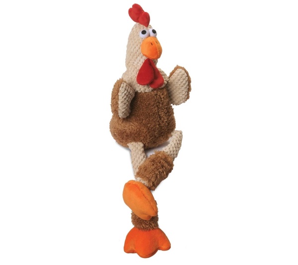 goDog Checkers Skinny Rooster Brown w/Chew Guard Plush Dog Toy - Large