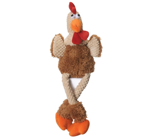 goDog Checkers Skinny Rooster Brown w/Chew Guard Plush Dog Toy - Small