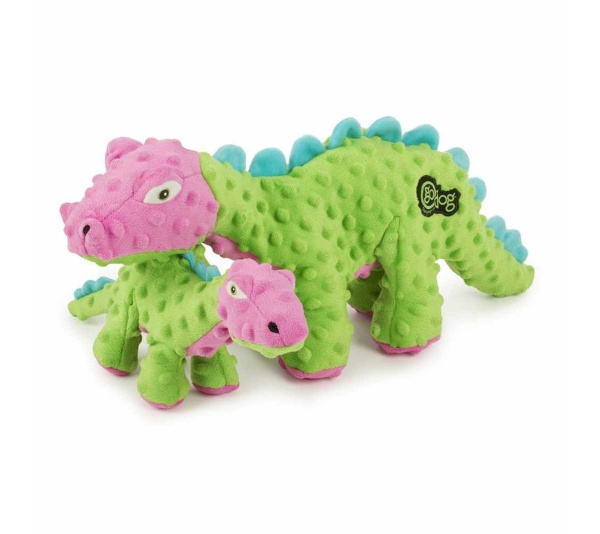 goDog Dino Spike w/Chew Guard Green/Pink Plush Dog Toy Small