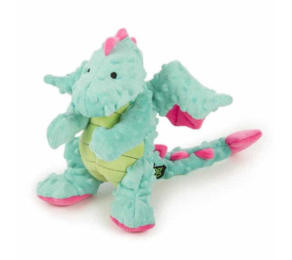 Coral - goDog Dragon w/Chew Guard Plush Dog Toy  - Small