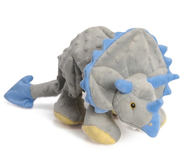 Grey - goDog Dinos Frills Triceratops w/Chew Guard Plush Dog Toy  - Large