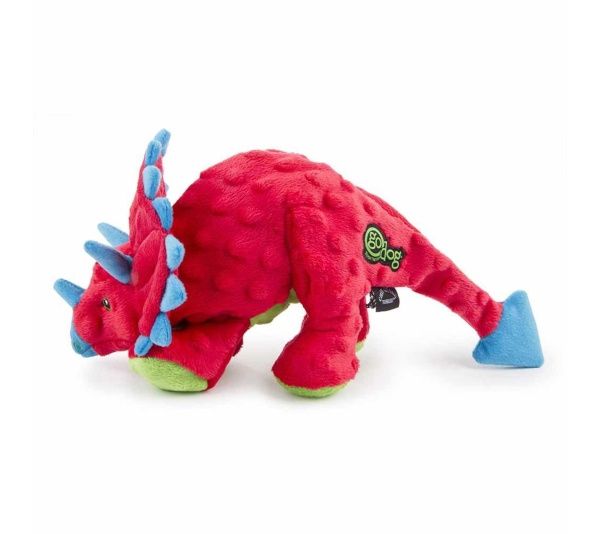 goDog Dino Triceratops w/Chew Guard Plush Dog Toy Red  - Large