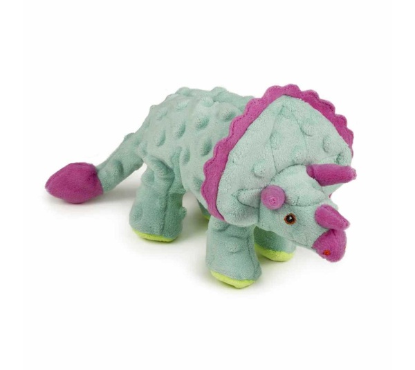 goDog Dino Triceratops w/Chew Guard Teal Plush Dog Toy  - Small