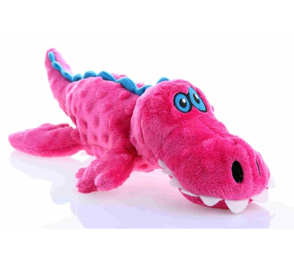Pink - goDog Just For Me Gator w/Chew Guard Plush Dog Toy