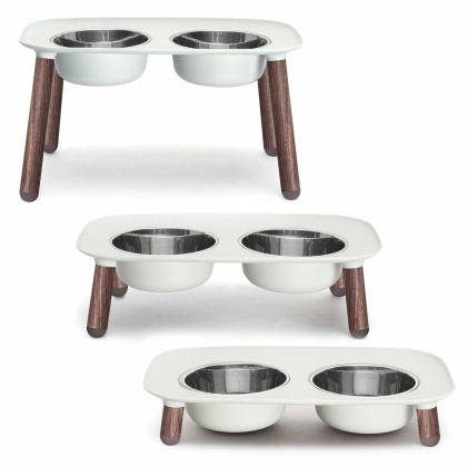 Grey Wood - Messy Mutts Adjustable Elevated Double Feeder with Stainless Bowls  - 6 Cups
