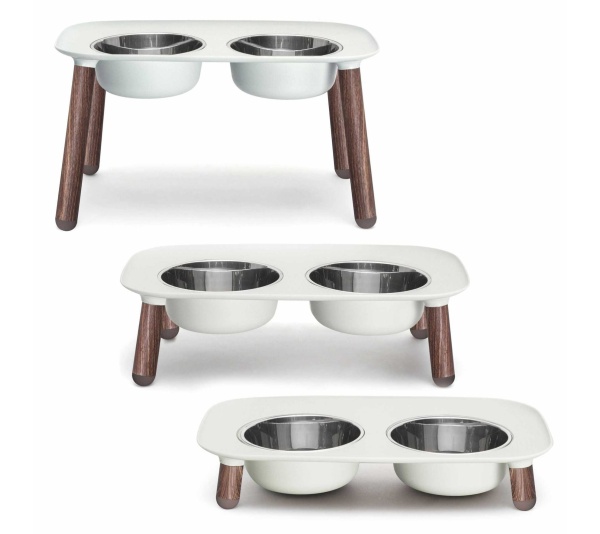 Grey Wood - Messy Mutts Adjustable Elevated Double Feeder with Stainless Bowls  - 6 Cups