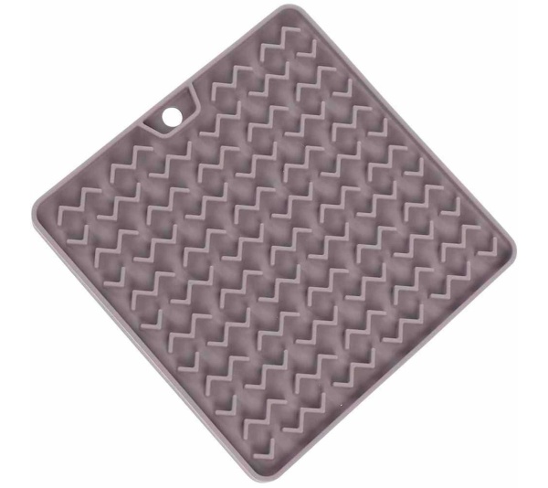Grey - Messy Cats Silicone Reversible Interactive Feeding and Licking Mat  - 5.5" x 5.5"