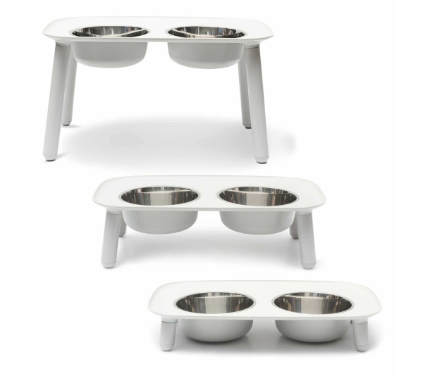 Light Grey - Messy Mutts Adjustable Elevated Double Feeder with Stainless Bowls   - 7 Cups