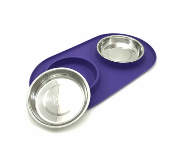Purple - Messy Cats Double Silicone Feeder  - Medium