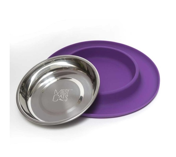 Purple - Messy Cats Single Silicone Feeder  - Medium