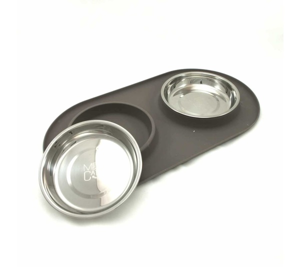 Warm Grey - Messy Cats Double Silicone Feeder  - Medium