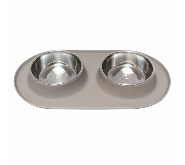 Grey - Messy Mutts Double Silicone Feeder  - Medium