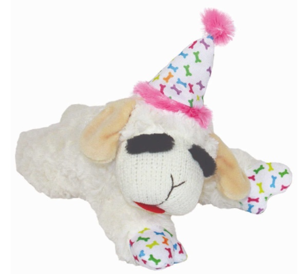 Pink - Multipet Lamb Chop w/ Birthday Hat Plush Dog Toy  - 10.5"
