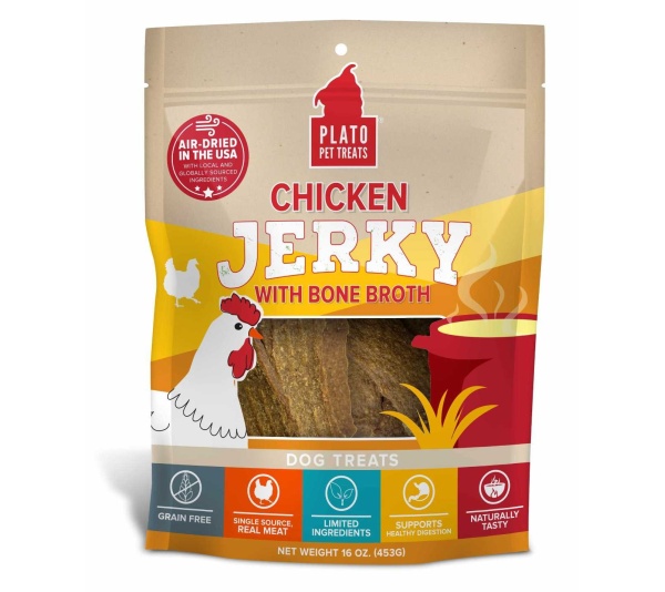 Plato Pet Treats Chicken Jerky with Bone Broth  - 16oz