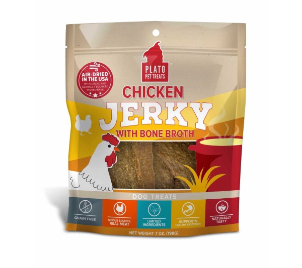 Plato Pet Treats Chicken Jerky with Bone Broth  - 7oz