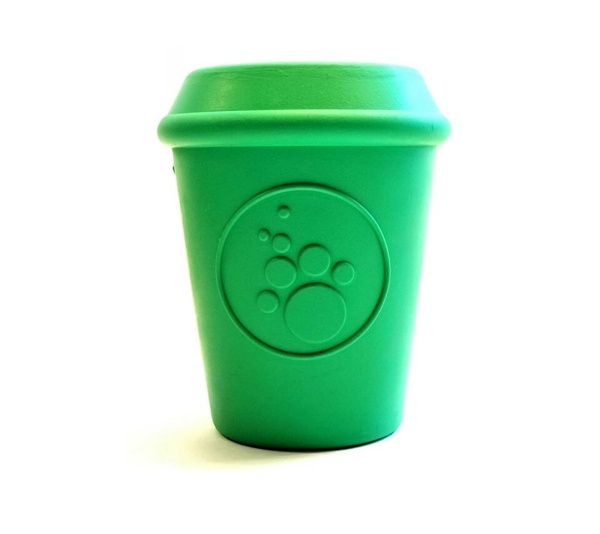 Green - SodaPup Rubber Coffee Cup Durable Dog Chew Toy  - Medium 3.4"