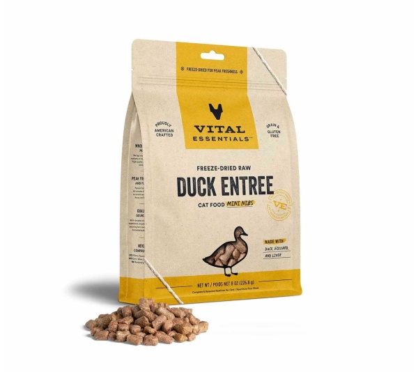 Vital Essentials(R) Freeze-Dried Raw Duck Entree Cat Food Mini Nibs, - 8 oz